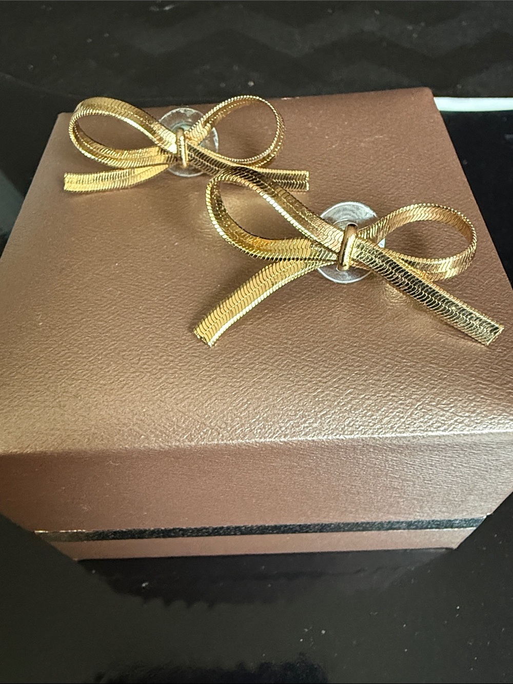 Gold tone Herringbone Bow Stud Earrings - Women Jewelry
